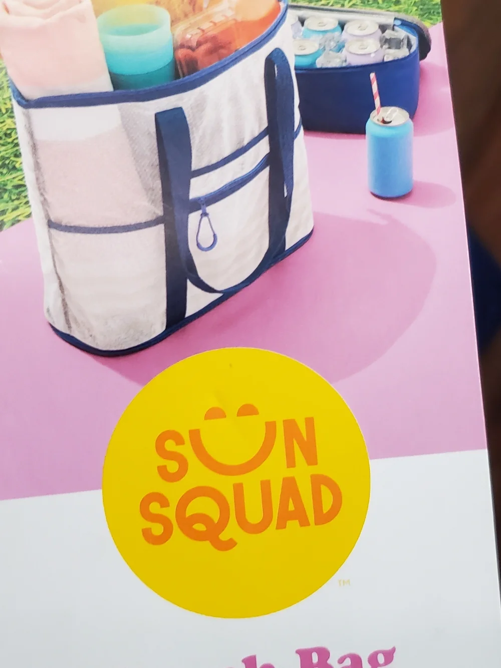 Sun Squad Pink and Navy Cooler Tote Bag